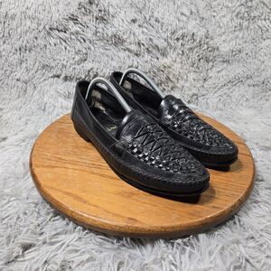 Giorgio Brutini Mens 10.5 Black Leather Weave Retro Vintage Style Formal Loafers